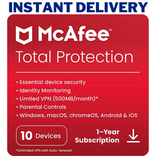 McAfee Total Protection 2023 10 Devices 1 Year Antivirus 
