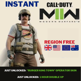 Burger King COD MW2 Skin Code / Burger Town Operator / 1 Hour of 2XP / Call of Duty: Modern Warfare 2 & Warzone 2.0